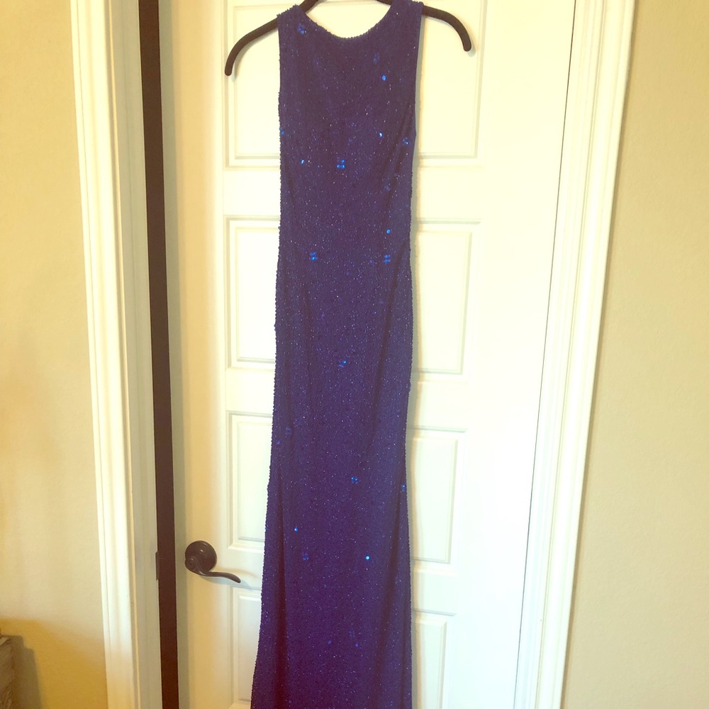 Exquisite beautiful blue beaded long dress